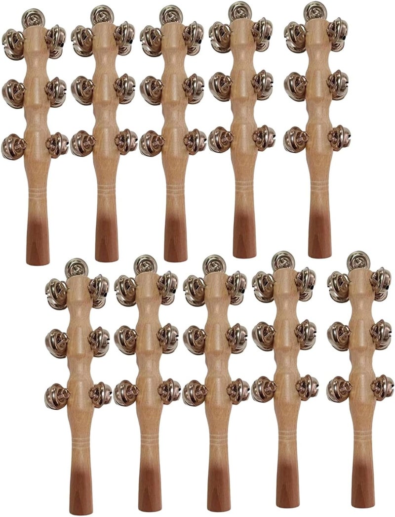 mocrcrel 13 Bell Instruments Hand Bell Sleigh Bells Jingler Bell Stick,Christmas Hand Jingle Bells Wooden Hand Sleigh Bells (10 pcs) - Image 1